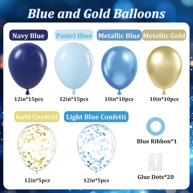 60pcs Navy Blue and Gold Balloons 12inch - Image 2