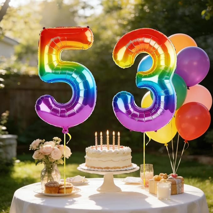 40 Inch Number 53 Balloons for 53rd Birthday Party Decorations, 0-100 Rainbow - Image 3