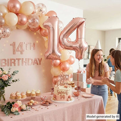 Rose Gold Number 14 Balloon 40 Inch, Gorgeous Blush Foil - Image 3