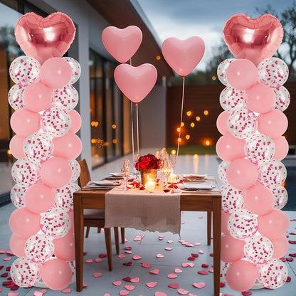 Realspring 2 Sets Wedding Pink and Rose Gold Heart Shape Balloons Column Stand - Image 8