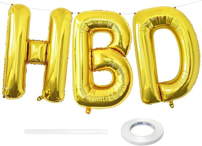 Gold HBD Balloons, HBD Foil Letter Balloon by BBPOOL