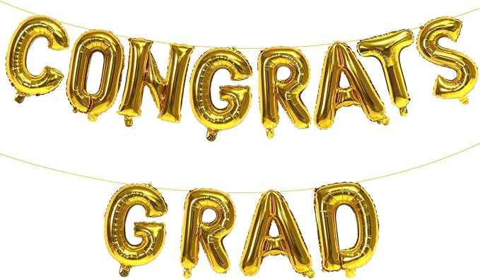 16 Inch Gold Congrats Grad Banner Balloons, Graduation Decorations 2026 by KALOR