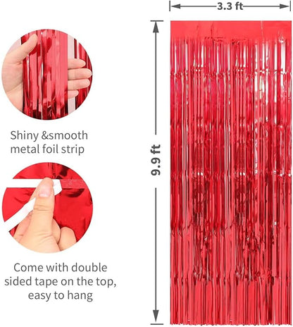 Crosize 8 Pack Red Party Streamers Backdrop, 3.3 x 9.9 ft | Tinsel Foil Fringe - Image 3