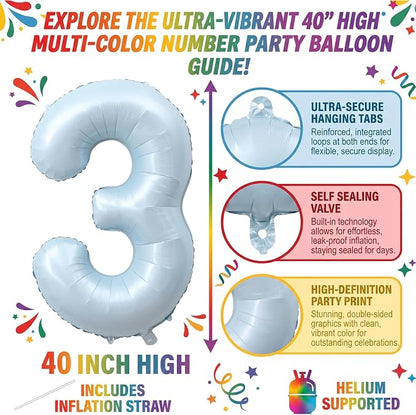 Light Blue Number 3 Balloon for 3th Anniversary Birthday Decor 40 Inch Foil | - Image 2