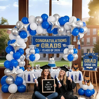 Royal Blue and Silver Balloons for Graduation Party Decorations, 12In Dark Navy - Image 4