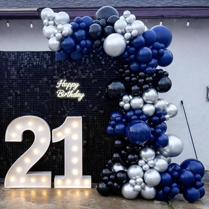 Navy Blue and Black Balloons, 12 Inch Metallic Dark Navy Blue and Silver - Image 6