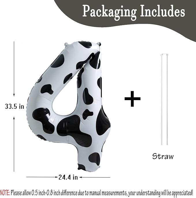 Cow Print Number 4 Balloon, Large 40 Inch Cow Number Birthday Balloons | Helium - Image 4