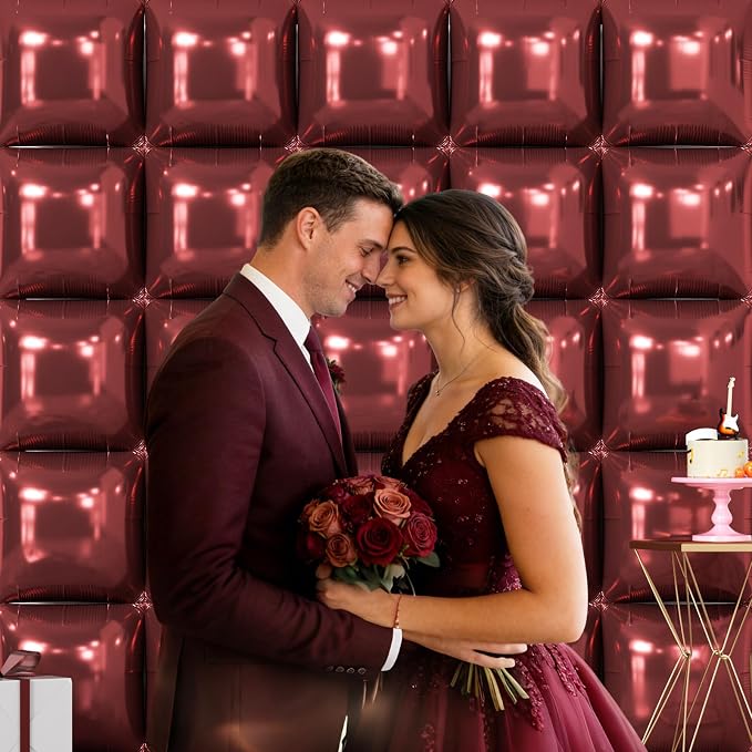 NISOCY 25PCS Maroon Square Foil Balloons Wall Backdrop | Double Sided Brown Red - Image 5