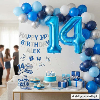 Light Blue Number 14 Balloon 40 Inch, Foil Numeral - Image 3