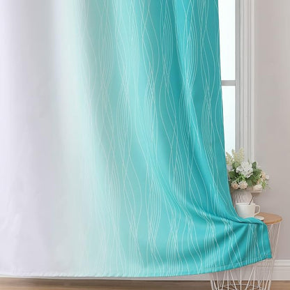 Teal and Greyish White Blackout Curtains 54 Inch Length, Light Blocking - Image 6