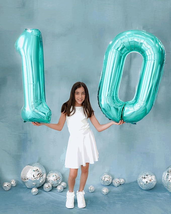 0 Balloon - Teal Birthday Number Balloons, 40 Inch Decorations Men Women | Teal - Image 3