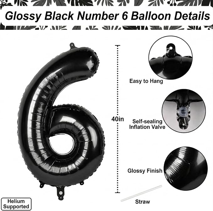 Black Number 6 Balloon 40 Inch, Foil Numeral - Image 4