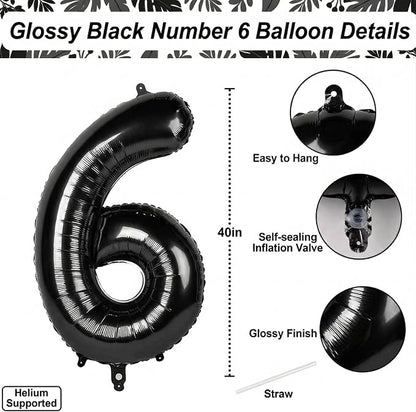Black Number 6 Balloon 40 Inch, Foil Numeral - Image 4
