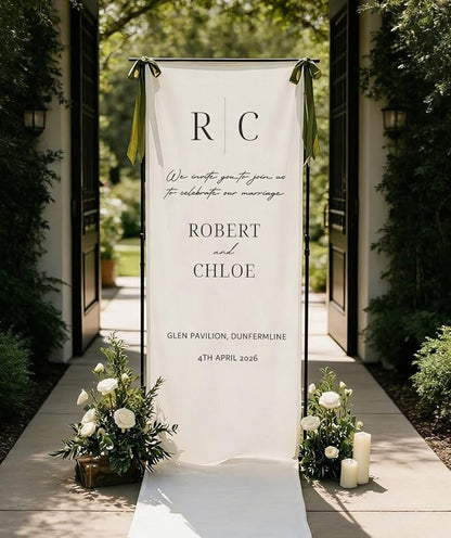 Wedding Welcome Sign Banner Personalized Custom Name Linen Fabric Wedding by Custom