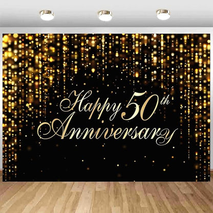 Happy 50th Anniversary Backdrop, 50th Wedding Anniversary Party Banner Black - Image 5