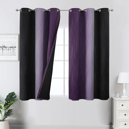 Black and Purple Blackout Curtains 54 Inch Length, Full Light Blocking Gradient by ESTELARTEXTILER
