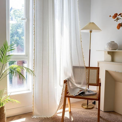 Sutuo Home White Boho Curtains for Bedroom 96 Inch Length, Light Filtering - Image 6