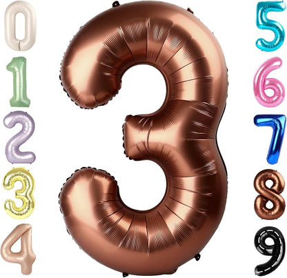Number Balloons 40 Inch Coffee 3 Balloon by Mluchee