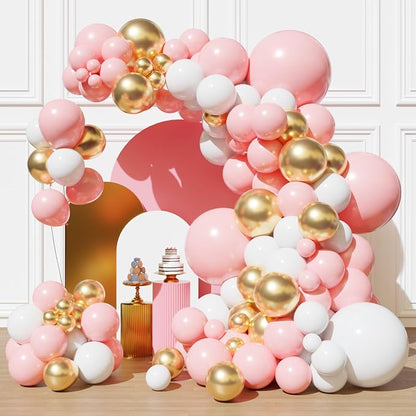 Pink and White Gold Balloons Arch Kit, 18 12 10 5 inch, Baby Shower, Engagement by FHEKFNG