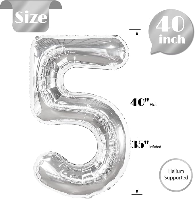 Sliver Number 5 Balloon 40 Inch - Image 5