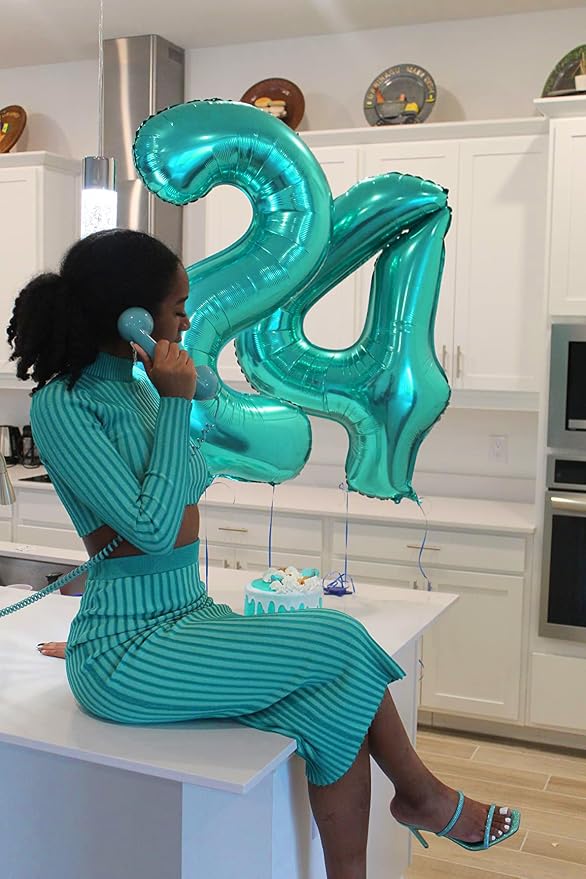 9 Balloon Numbers Party Decorations, 40In Blue-green Balloons - Image 4