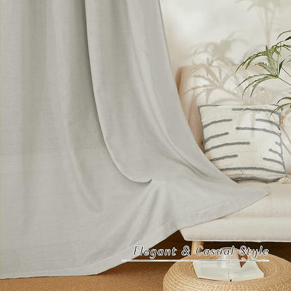 NICETOWN Linen Gray Curtains for Windows, Grommet Top Thick Flax Semi Sheer - Image 6
