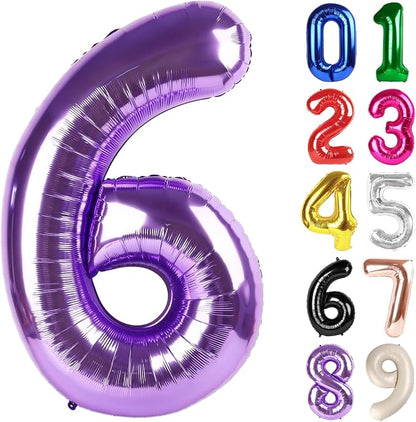 6 Balloon - Purple Birthday Number Balloons, 40 Inch Decorations Men Women | by ALPHADELTAPI
