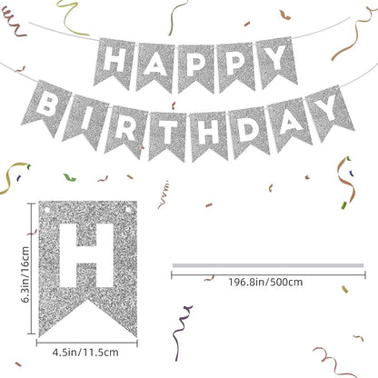 Silver Happy Birthday Banner Happy Birthday Sign - Image 4
