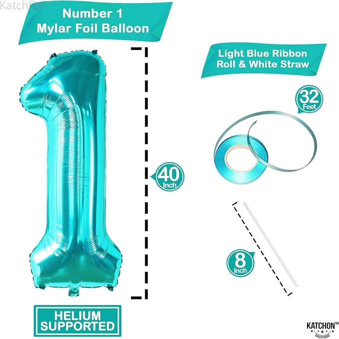KatchOn Teal Number Balloon For Under the Sea Party Decorations 40 Inch | - Image 2