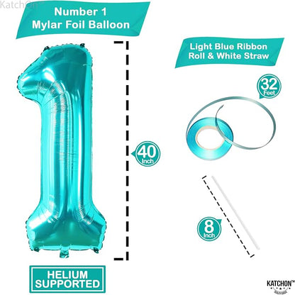 KatchOn Teal Number Balloon For Under the Sea Party Decorations 40 Inch | - Image 2