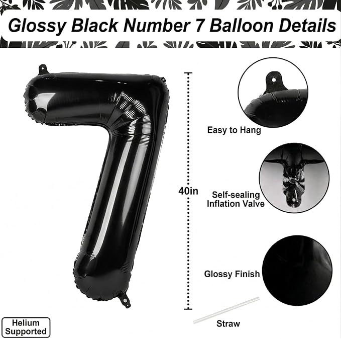 Black Number 7 Balloon 40 Inch, Foil Digit - Image 4