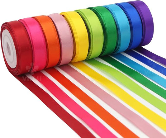 3/8 Inch Satin Ribbon Set – 10 Rolls Rainbow Double Face Ribbon by MEEDEE