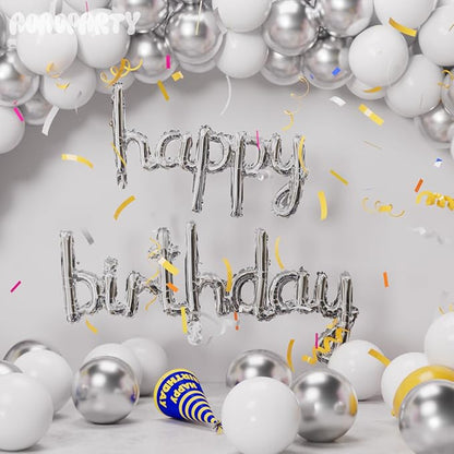 Silver Happy Birthday Balloons Banner 16 Inch Mylar Foil | Happy Birthday - Image 4