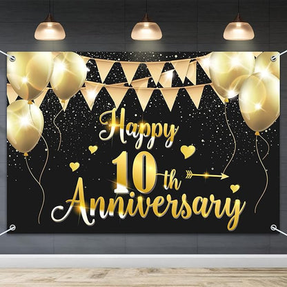 HAMIGAR 6x4ft Happy 10th Anniversary Banner Backdrop by HAMIGAR