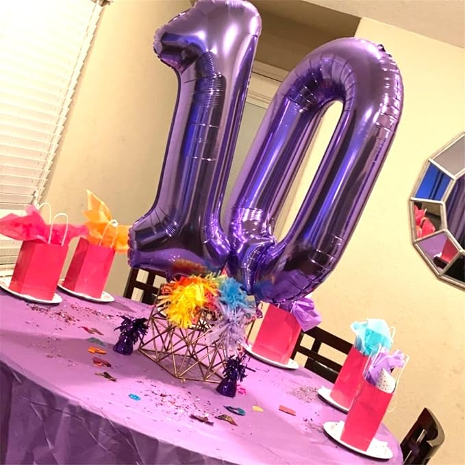 Purple Number 70 Birthday Balloons, 40 Inch Large Purple Mylar Foil Number 7 & - Image 5