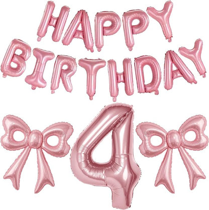 Bow Number 4 Birthday Balloons, Coquette Party Decorations Supplies by BSRESIN