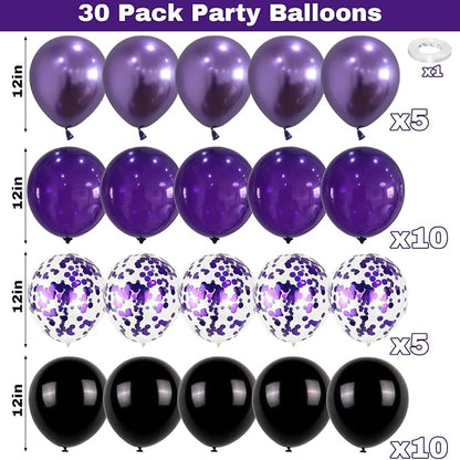 Purple and Black Balloons, 12 Inch Metallic Purple Black Party Balloons - Image 2