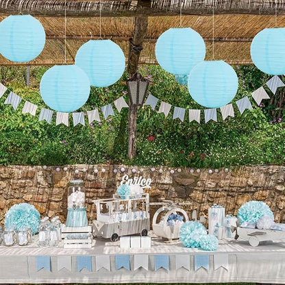 BEISHIDA 12 Inch Blue Paper Lanterns 6 Packs Hanging Round Chinese Lantern | - Image 5