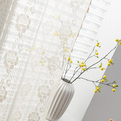 Sutuo Home Boho Kitchen Curtains Crochet Florals Embroidery, Bohemian Sheer - Image 8