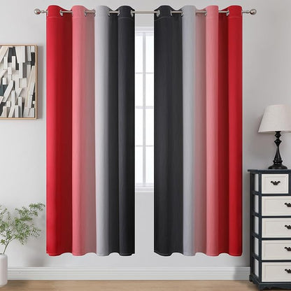 Ombre Red and Black Curtains 72 Inch Length 2 panels, Complete Blackout Curtains - Image 2
