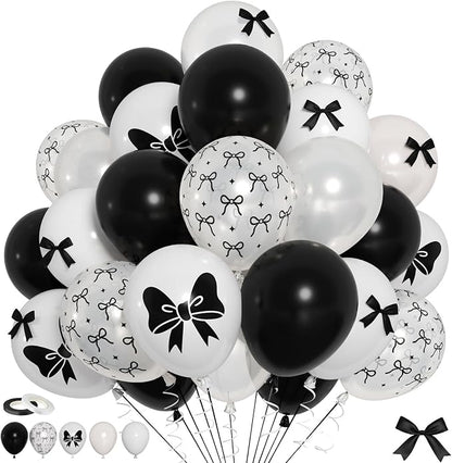 Black Bow Balloons 60PCS Printed Bow by FunHot