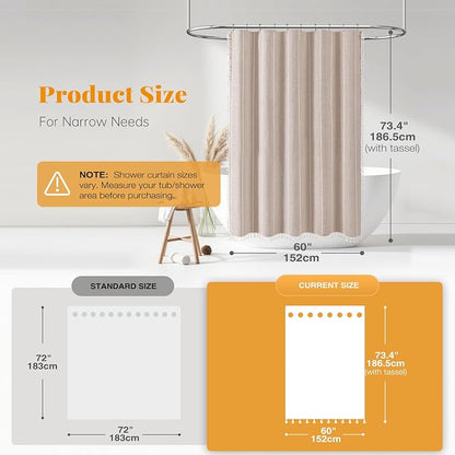 60x72 Boho Farmhouse Linen Heavy Duty Shower Curtain Set, Tan/Taupe | Narrow - Image 3