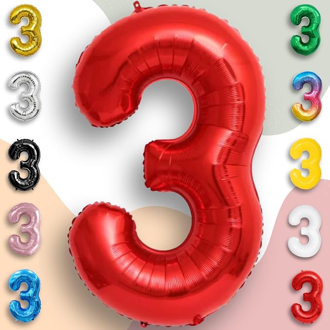 Red Number Balloon 3 Mylar Foil Balloons 16 inch - Image 4