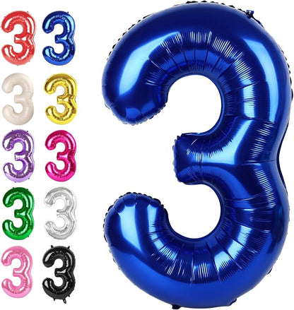 Night Blue Number 3 Balloon 40 inch, 3rd Birthday Party Balloons Decorations | by Upgesy