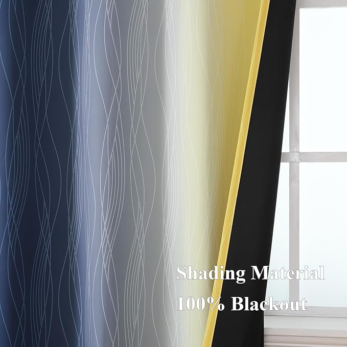 Navy Blue and Yellow Blackout Curtains 54 Inch Length, Full Light Blocking - Image 5