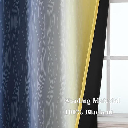 Navy Blue and Yellow Gradient Blackout Curtains - Image 5