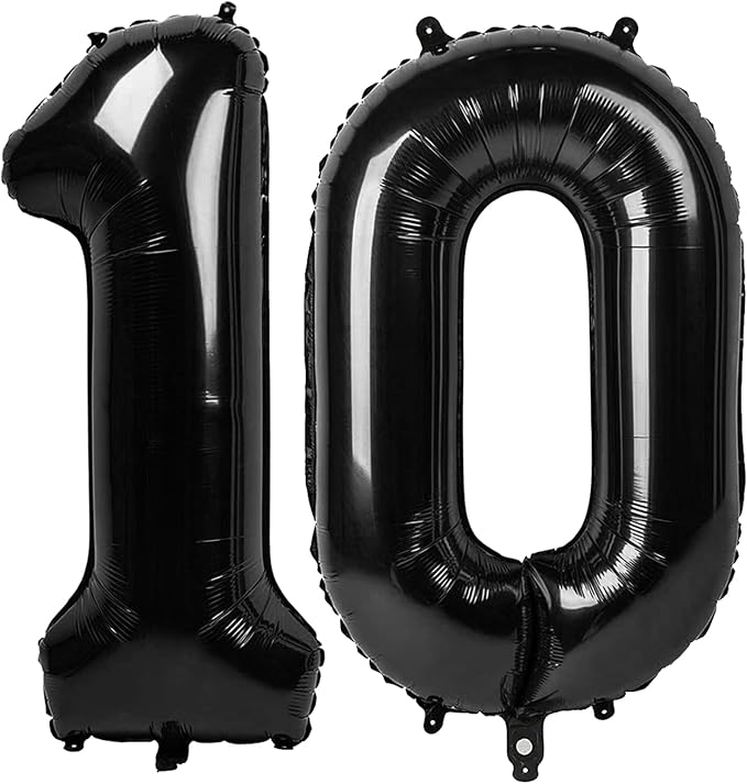 Number Balloons 10 Balloon 40 inch Black by Enyeopd