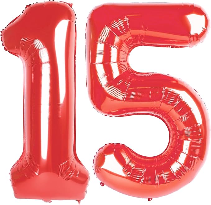 15 Balloon - Red Birthday Number Balloons, 40 Inch Decorations Men Women | Red by ALPHADELTAPI