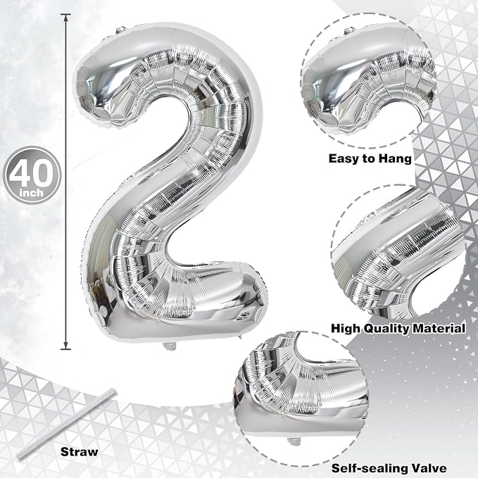 26 Balloons Number, Giant Silver Number 2 & 6 Helium Foil Balloon - Image 2