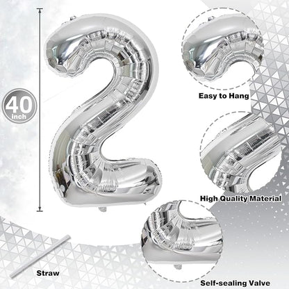 26 Balloons Number, Giant Silver Number 2 & 6 Helium Foil Balloon - Image 2